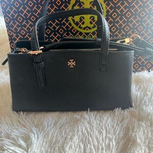 Tory Burch Black Satchel with Gold Accents